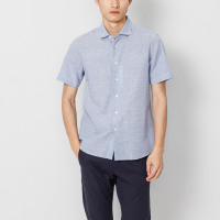 鄂尔多斯ERDOS 春夏棉麻翻领商务男式短袖衬衫