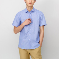 鄂尔多斯ERDOS 春夏纯棉休闲波点短袖衬衣男士衬衫