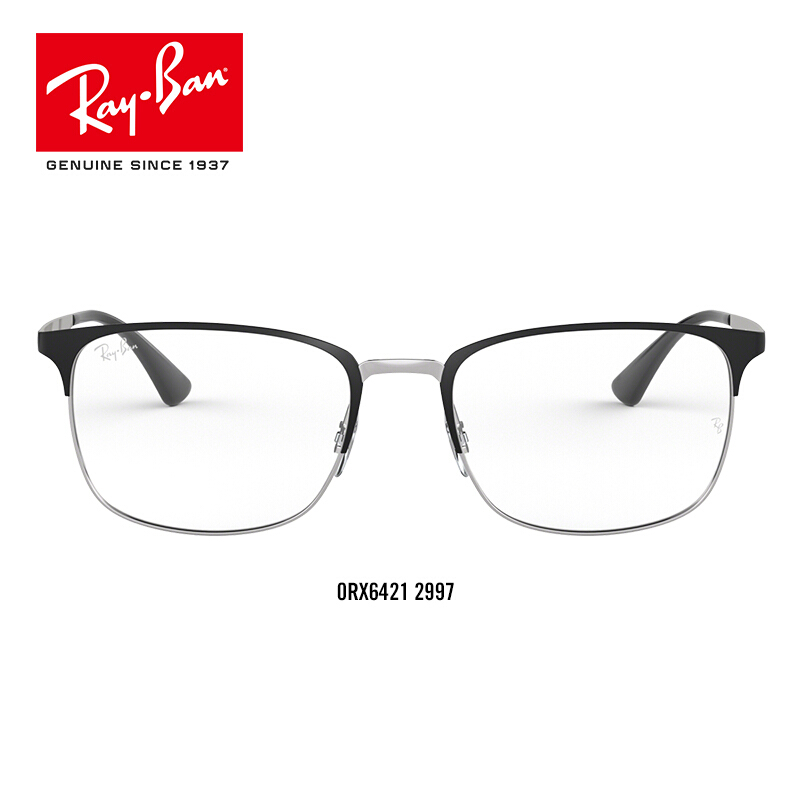 RayBan雷朋光学镜架男女款矩形金属半框近视眼镜框0RX6421