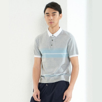 鄂尔多斯ERDOS 春夏纯棉小翻领拼接条纹短袖男士短袖T恤