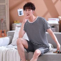 俞兆林男士睡衣夏季纯棉居家春夏男款加肥加大的薄款短袖大码男式家居服