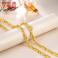 梦金园 黄金项链 足金9999男士橄榄珠竹节车花项链 黄金首饰