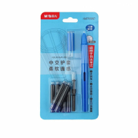 晨光HAFP0987直液式可换墨囊钢笔组合卡装 可擦钢笔墨水笔套装 墨蓝