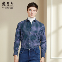 Youngor/雅戈尔衬衫男2019秋季 格子长袖衬衫男修身 休闲衬衫 商务休闲 深绿格纹