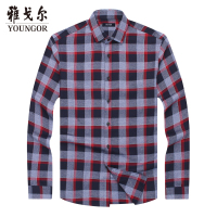 Youngor/雅戈尔衬衫毛磨格子长袖衬衫男修身 衬衣 商务休闲 红色格纹