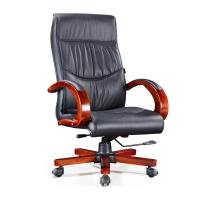 办公椅实木脚转椅电脑椅班椅皮椅 黑色老板椅W690*D700*H1170