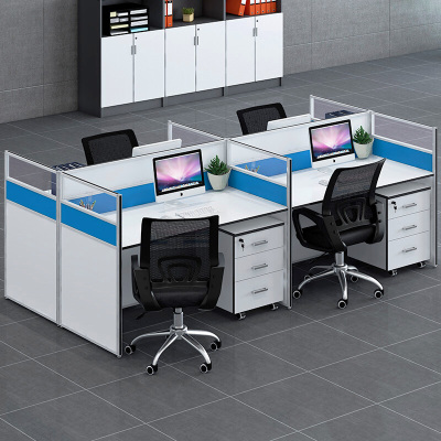 [田珍]屏风办公桌工位王字型4人位办公室职员财务专用电脑桌蓝色