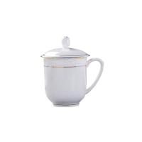 厨夫人金边骨瓷茶杯带盖（口径8.5*高9.5cm）
