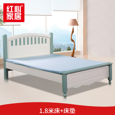 [红心家居]现代简约实木床1.8米双人床简易经济型床