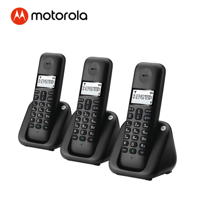 摩托罗拉(MOTOROLA) T301C数字无绳电话机 无线座机 大屏幕白色背光 清晰免提办公家用 (黑色)一拖二