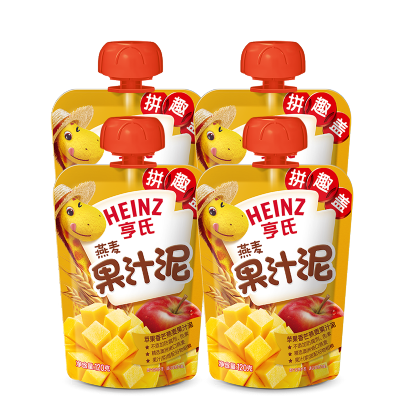 Heinz/亨氏苹果香芒燕麦果泥果汁泥120g*4袋 亨氏果泥婴儿果泥吸吸乐 宝宝水果泥辅食宝宝营养零食果汁泥