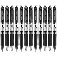 得力 按动中性笔签字笔水笔黑色碳素笔学生 0.5mm 黑色12支/盒 33388