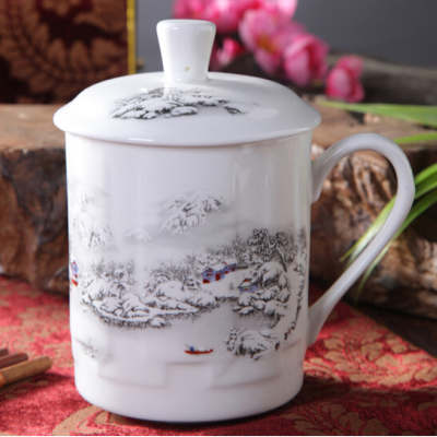 景德镇陶瓷茶杯 带盖办公水杯 会议杯 家用泡茶杯子 定制LOGO