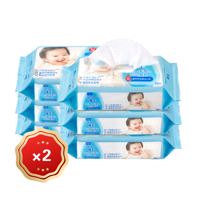 强生婴儿口手湿巾80*6双包 (共12包)开心食刻湿纸巾新生婴儿宝宝儿童湿巾纸