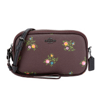 COACH 蔻驰 奢侈品 女士小号深酒红色印花皮质单肩斜跨包