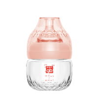 好孩子新生儿玻璃奶瓶宝宝玻璃奶瓶宽口径防胀气防呛奶120ml藕粉色