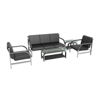 洛来宝 办公沙发 会客区休闲皮艺沙发小型商务办公室沙发组合 3+1+1+长几+方几