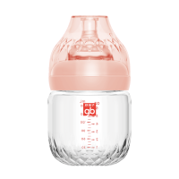 好孩子新生儿玻璃奶瓶宝宝玻璃奶瓶宽口径防胀气防呛奶180ml藕粉色