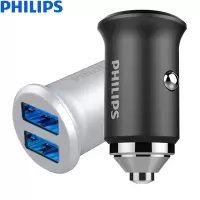 飞利浦(Philips)汽车载充电器点烟口一拖二usb迷你快充闪充手机车充智能输出12V/24V通用 DLP3520N黑