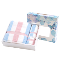 金号纯棉条纹缎档毛巾方巾浴巾三件套礼盒GA1014W高档礼盒32.5*28.5*6.5cm柔软舒适 居家生活 节日送礼