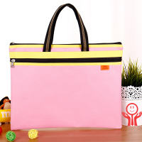 真彩 真彩A4文件袋 ZC-828 彩色双层拉链手提文件包 办公防水公文袋帆布资料包 粉红色