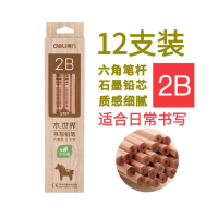 得力 S909 原木铅笔 学生学习素描绘图铅笔 六角铅笔 2B 12支/盒