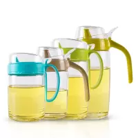 茶花油壶玻璃防漏厨房用品装塑料油罐酱油瓶醋瓶醋壶大号小号油瓶 375ML绿色+灰色(小号加厚)
