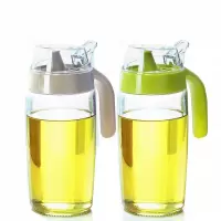 茶花油壶玻璃防漏厨房用品装塑料油罐酱油瓶醋瓶醋壶大号小号油瓶 720ML绿色+灰色(加大加厚)
