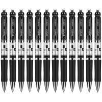 得力 按动中性笔签字笔水笔碳素笔 0.5mm 黑色12支/盒 33388