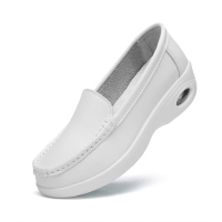 气垫护士鞋 舒适防滑坡跟平底真皮透气防臭软底 四季款 白色