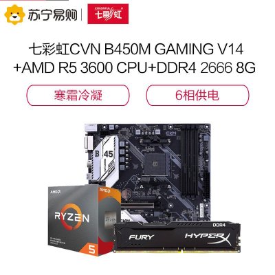 七彩虹CVN B450M GAMING V14游戏主板+AMD R5 3600处理器+金士顿Fury 2666 8G内存