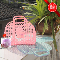 茶花 1127 收纳篮塑料镂空手提洗澡篮多用折扣软浴筐储物篮 红色 5个