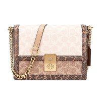 蔻驰 COACH 奢侈品 女士专柜款涂层帆布蛇皮手提单肩斜挎包小号卡其拼色 89068 B4PVR欧美时尚