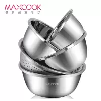 美厨(maxcook)304不锈钢盆筛五件套 30cm加大加厚洗菜盆沥水篮调料盆沙拉盆 米筛味斗套装MCWA797