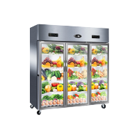 富雪岛QB-1480大三门冷藏厨房冰箱商用饭店酒店专用冷藏冰柜立式对开玻璃展示柜三门不锈钢保鲜柜 大三门玻璃冷藏(银色)