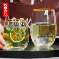 玻璃杯创意金边果汁奶茶杯家用透明喝水杯牛奶杯