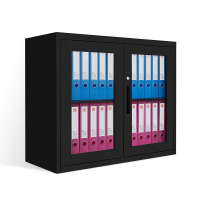 洛克菲勒 办公家具760高黑色玻璃开门文件柜铁皮柜矮柜