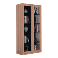 洛克菲勒 钢制木纹带锁文件柜矮柜铁皮柜子办公资料柜胡桃木通玻