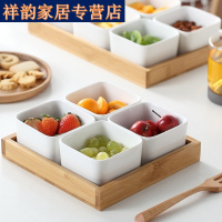 水果盘 日式陶瓷竹木分格 干果盘 零食收纳盒 分隔盘 点心盘
