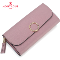梦特娇钱包女 长款二折 带流苏拉链大钱包 多卡位钱包 时尚大气牛皮 新款