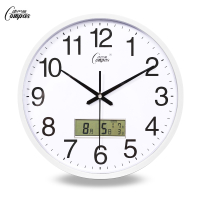 康巴丝(Compas)静音客厅挂钟表办公室简约日历时钟现代时尚壁挂表石英钟表 14英寸(直径35.5厘米) 白色款