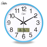 康巴丝(Compas)静音客厅挂钟表办公室简约日历时钟现代时尚壁挂表石英钟表 14英寸（直径35.5厘米） 蓝色款
