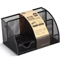 得力(deli) 9200 大气金属网纹多功能办公组合笔筒 黑色(个)得力9200