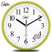 康巴丝(Compas)静音挂钟时尚挂钟卧室客厅办公现代时钟表简约创意石英钟表 10英寸（直径25.5厘米） 绿色