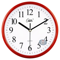 康巴丝(Compas)静音挂钟时尚挂钟卧室客厅办公现代时钟表简约创意石英钟表 10英寸(直径25.5厘米) 红色