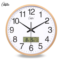 康巴丝(Compas)静音客厅挂钟表办公室简约日历时钟现代时尚壁挂表石英钟表 14英寸(直径35.5厘米) 金色款