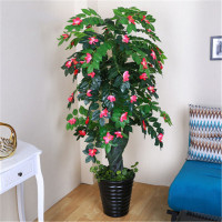 假绿植仿真花绿植假树塑料盆景盆栽居家客厅装饰品假花仿真植物落地摆件J 映山红+盆+草