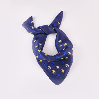 莎莎围巾 春季新款缎面真丝小方巾衬衣领巾空姐通勤百搭 熊猫头蓝色