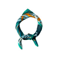 莎莎围巾 春季新款缎面真丝小方巾衬衣领巾空姐通勤百搭 乱中有序绿色