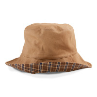 莎莎帽子 女夏季渔夫帽日系百搭可双面佩戴纯棉布帽防晒帽太阳帽 棕色棕格